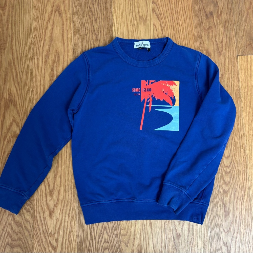 Kids Stone Island Royal Blue Sweatshirt with Red Palm Graphic